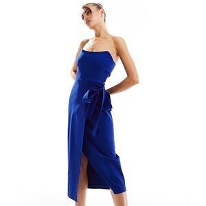 ASOS / Vesper bandeau tie side tulip skirt midi dress in cobalt, Size US10/UK14